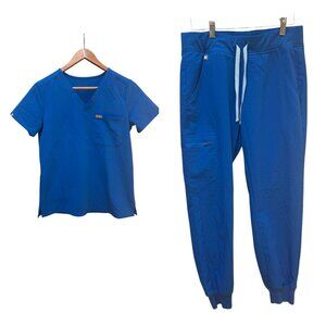 Figs Scrub Set Jogger Pants & V-Neck Top PO 2437 Blue Medical Nurse XS &‎ SM